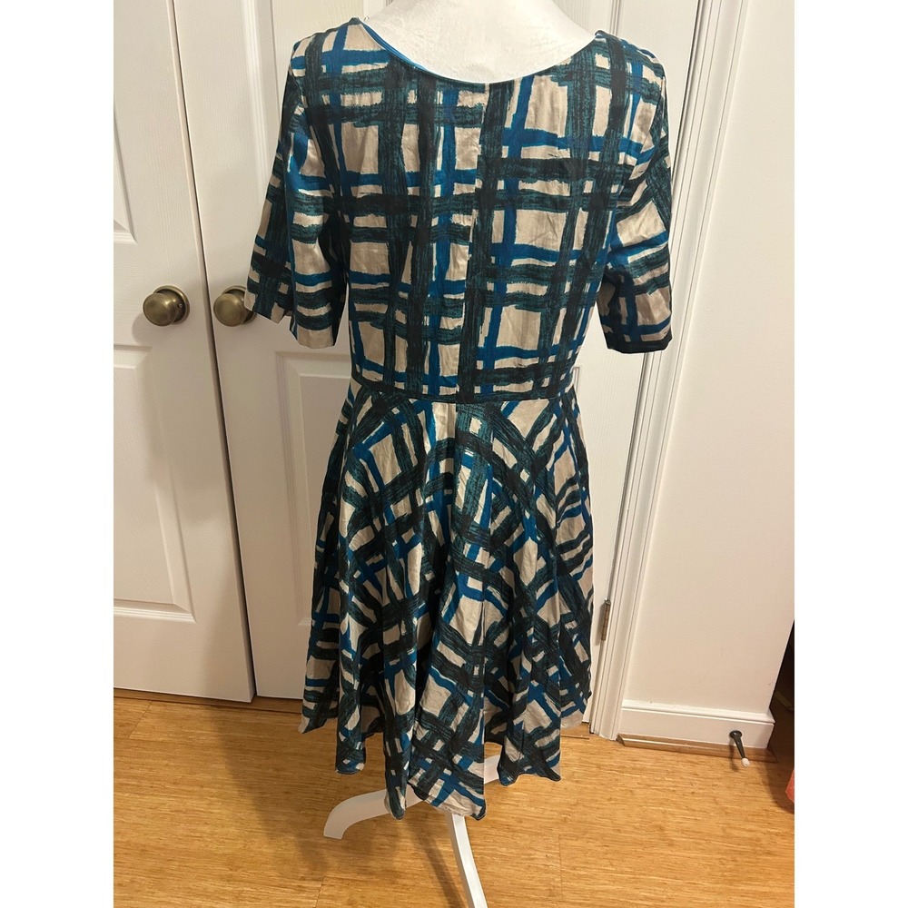 Boden Amy sz 10 plaid trad wife retro feel dress blue green fit flare preppy - Picture 4 of 11